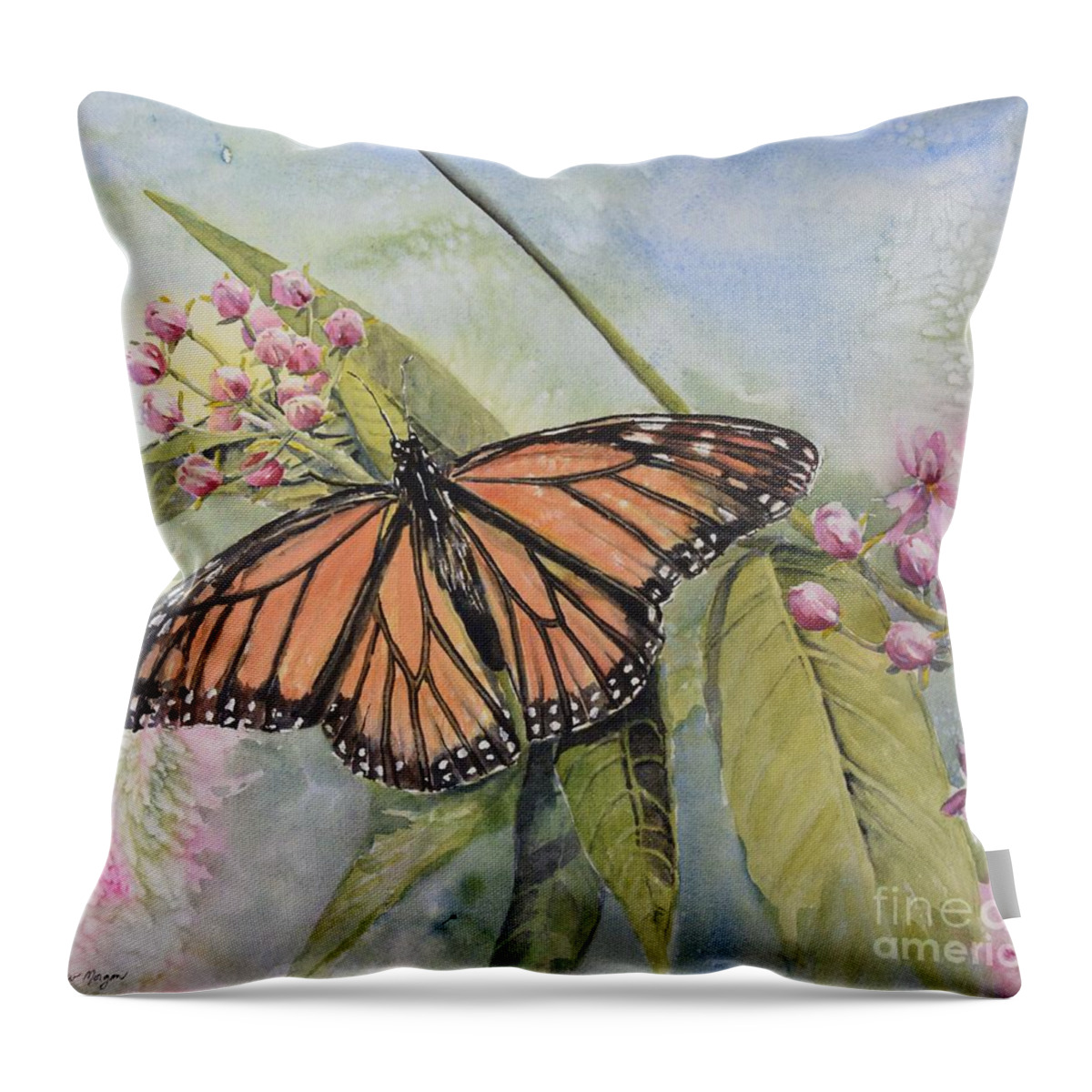 Monarch Throw Pillow featuring the painting Garden Visitor by Bev Morgan