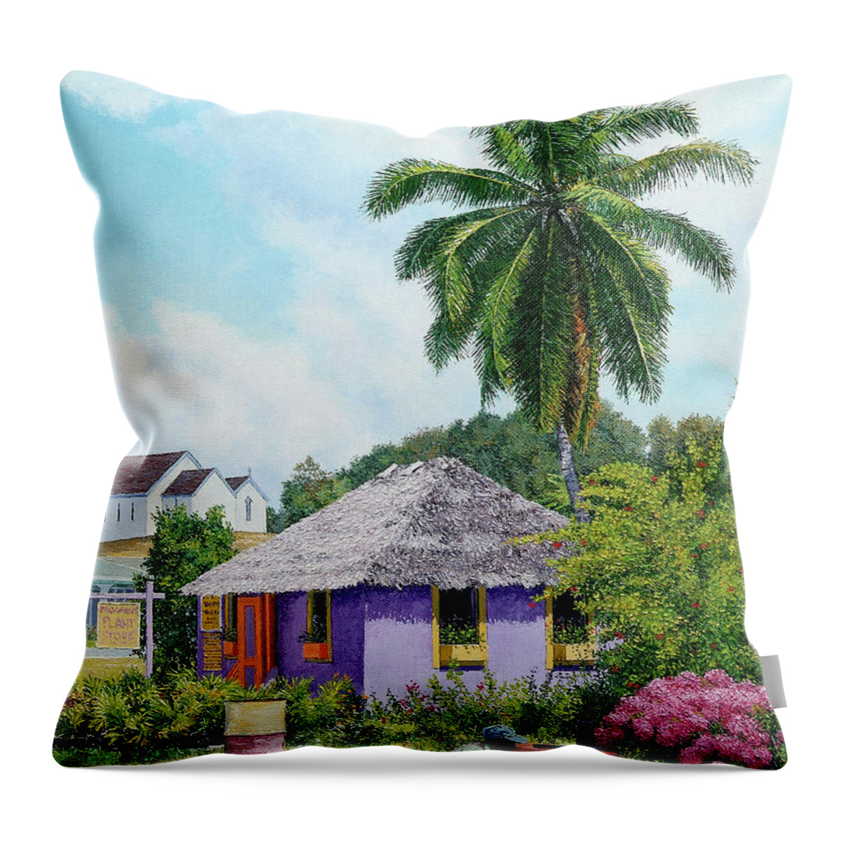Eddie Throw Pillow featuring the painting Gardener Hut by Eddie Minnis