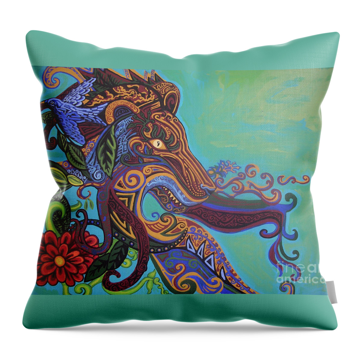 Gargoyle Lion Throw Pillow featuring the painting Gargoyle Lion by Genevieve Esson