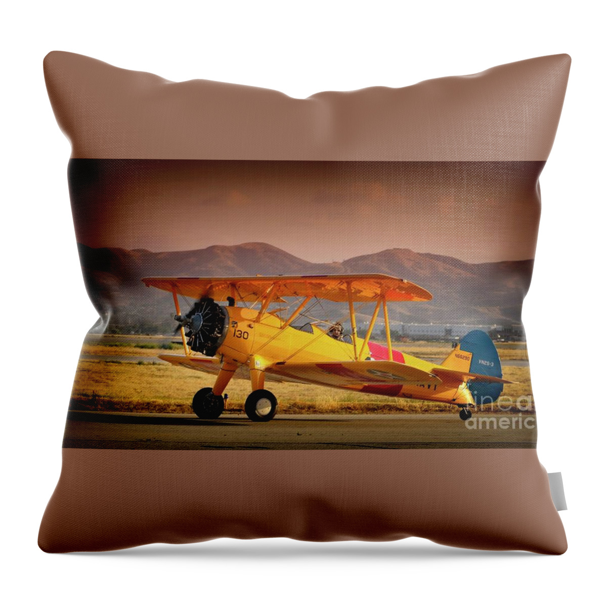 Transportation Throw Pillow featuring the photograph Gary Peters Boeing Stearman Kaydet 2016 Planes of Fame Version 2 by Gus McCrea