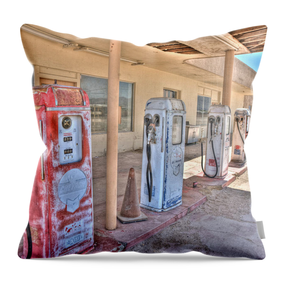 Gas Pumps Throw Pillow featuring the photograph Gas Pumps by Matthew Bamberg