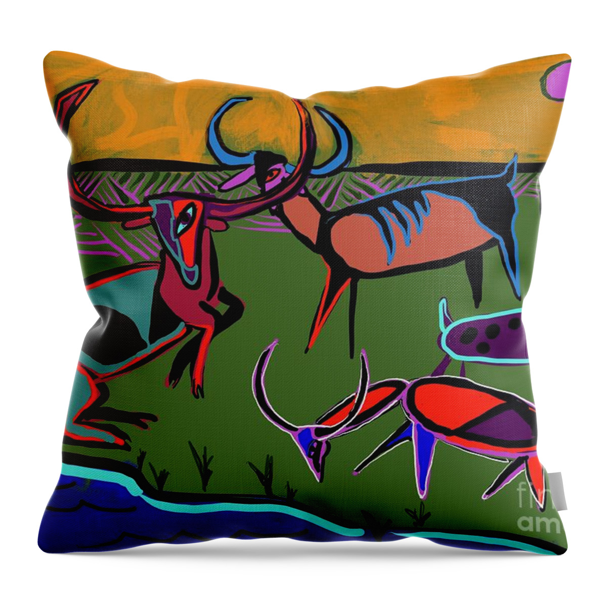  Throw Pillow featuring the digital art Gathering Herd by Hans Magden