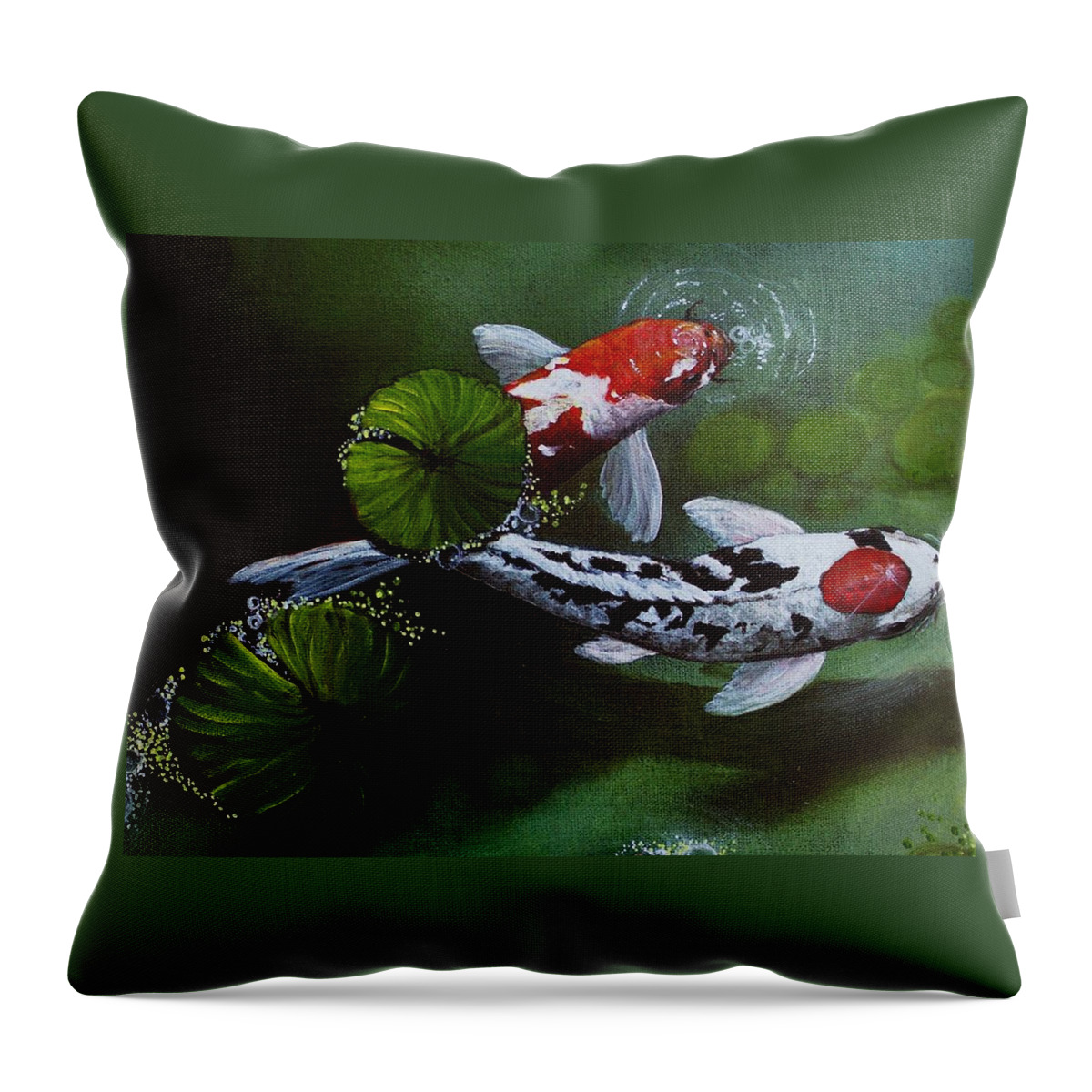Koi Pond Throw Pillow featuring the painting Gathering in Light #1 up close by Vivian Casey Fine Art