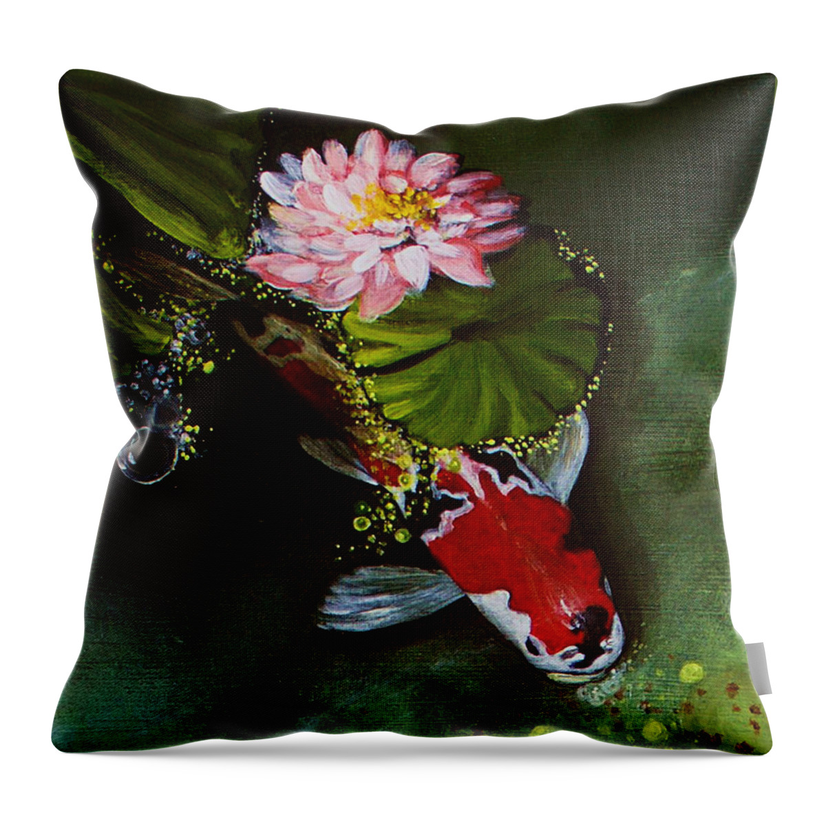 Koi Pond Throw Pillow featuring the painting Gathering In Light Up close #2 by Vivian Casey Fine Art