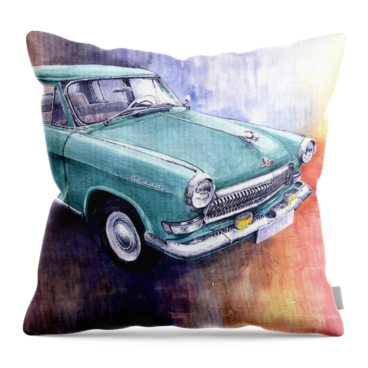 Automotiv Throw Pillow featuring the painting GAZ 21 Volga by Yuriy Shevchuk