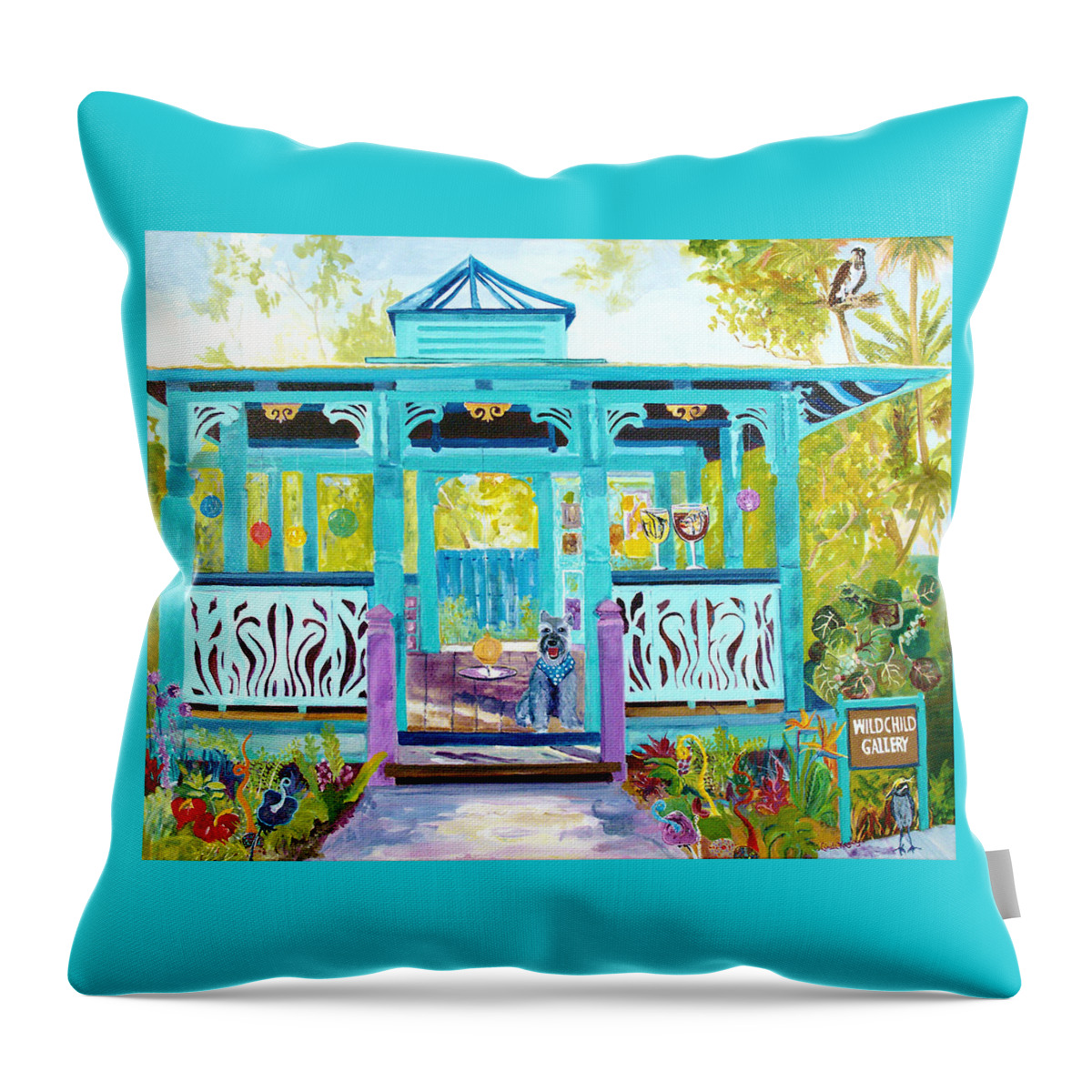 Wild Child Gallery Throw Pillow featuring the painting Gazebo Greeters at Wild Child by Linda Kegley