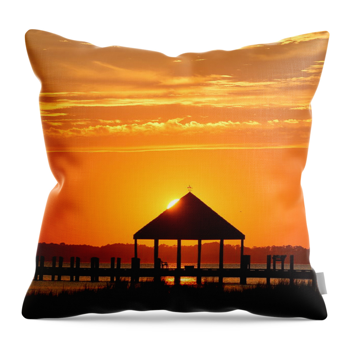 Sun Throw Pillow featuring the photograph Gazebo Sunset by Robert Banach