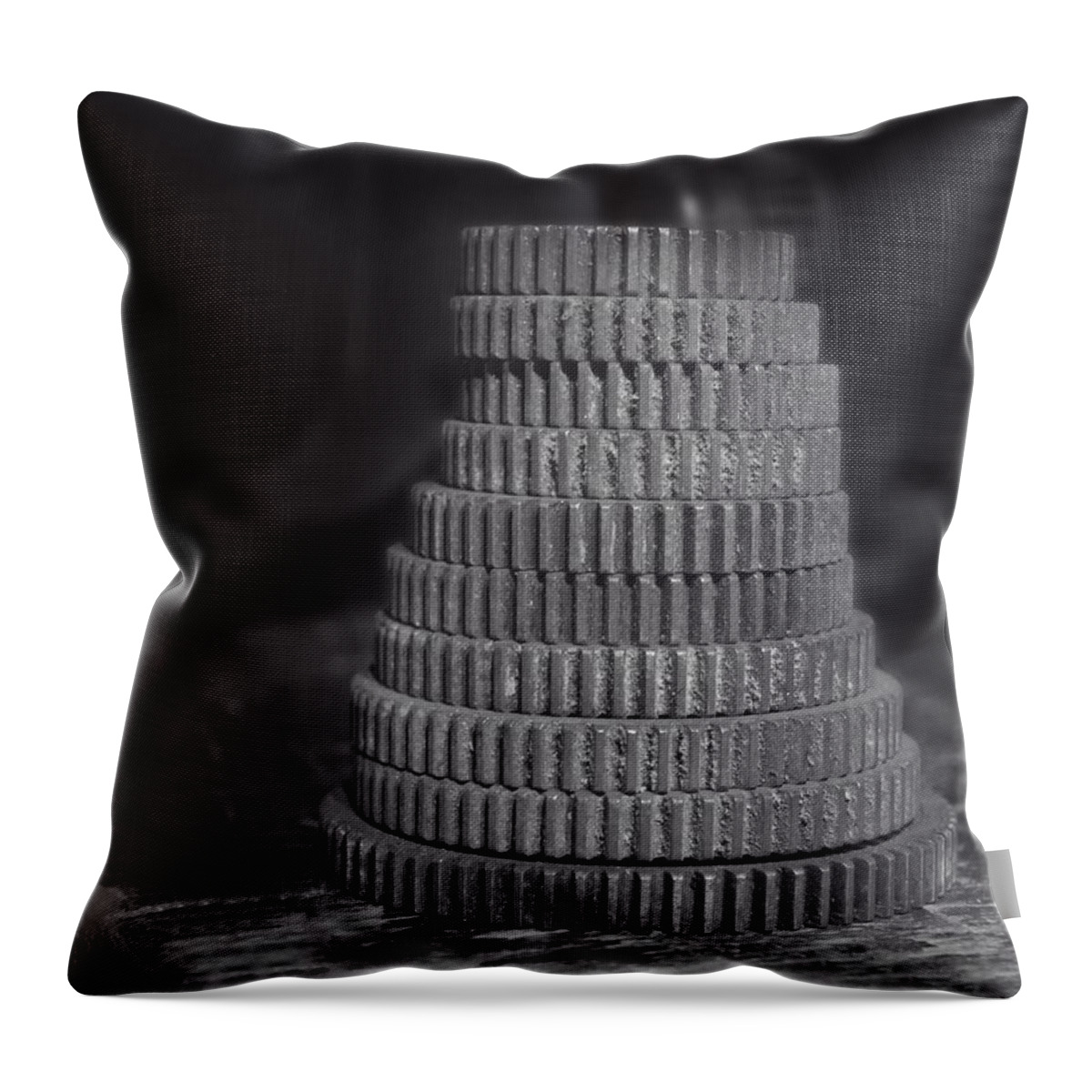 Gears Throw Pillow featuring the photograph Black and White Gears by Maggy Marsh