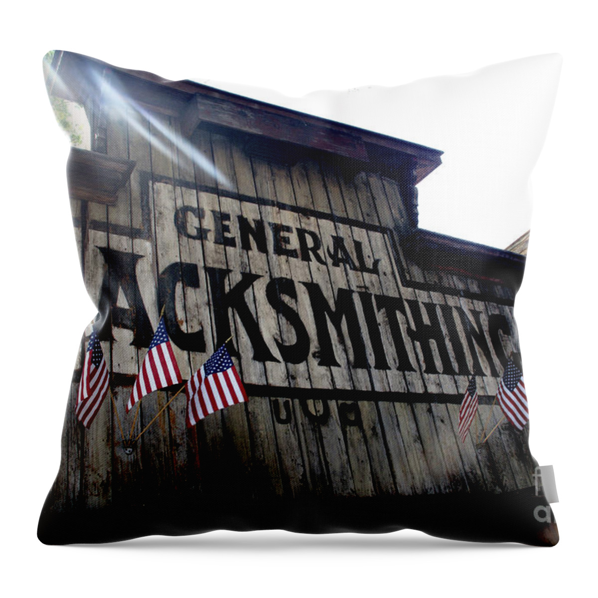 Building Throw Pillow featuring the photograph General Blacksmithing by Linda Shafer