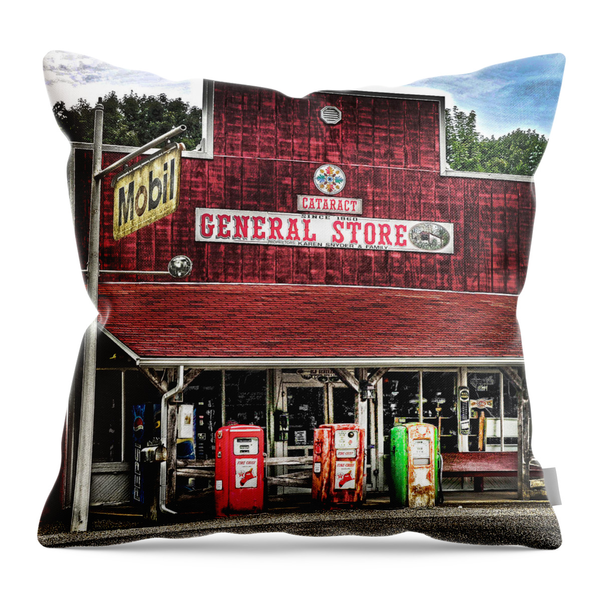 Built 1860 Throw Pillow featuring the photograph General Store Cataract In. by Randall Branham