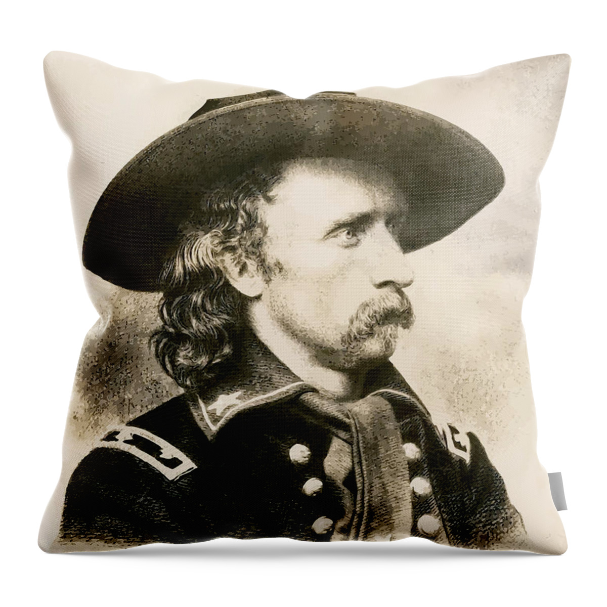 Custer Throw Pillow featuring the painting George Armstrong Custer by War Is Hell Store