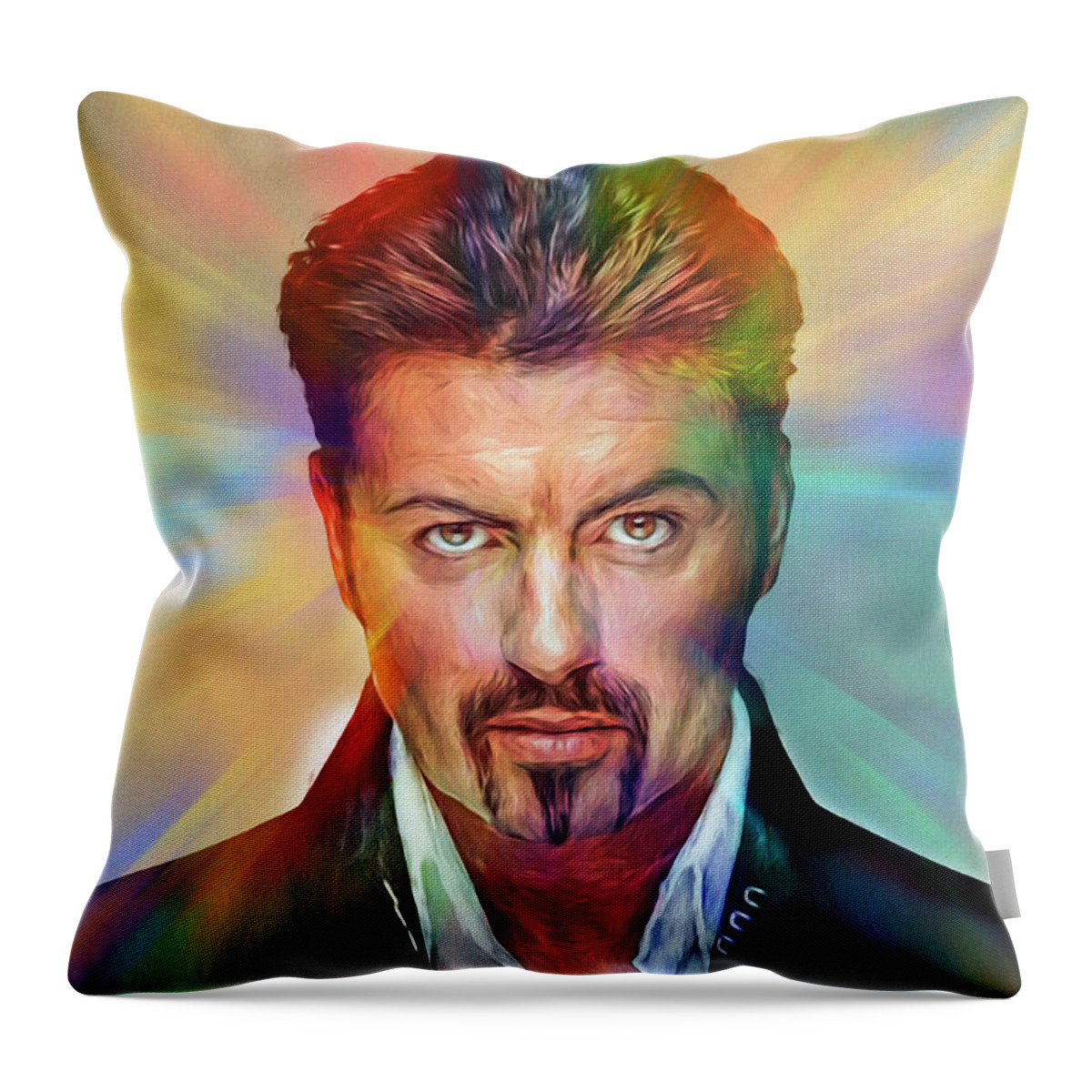 George Michael Throw Pillow featuring the mixed media George Michael by Mal Bray
