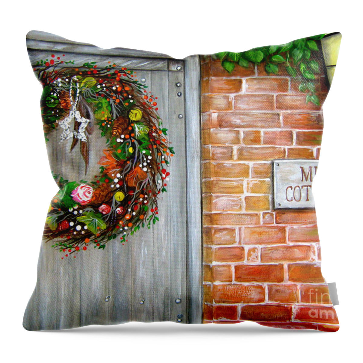 Mill Throw Pillow featuring the painting George Michaels Mill Cottage by Bella Apollonia