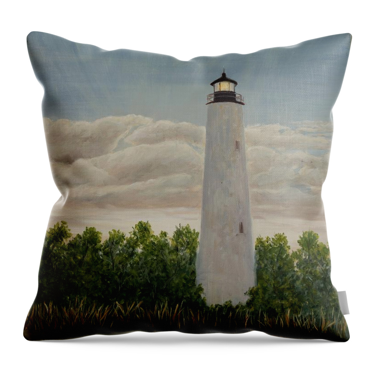Lighthouse In South Carolina Throw Pillow featuring the painting Georgetown Lighthouse by Audrey McLeod