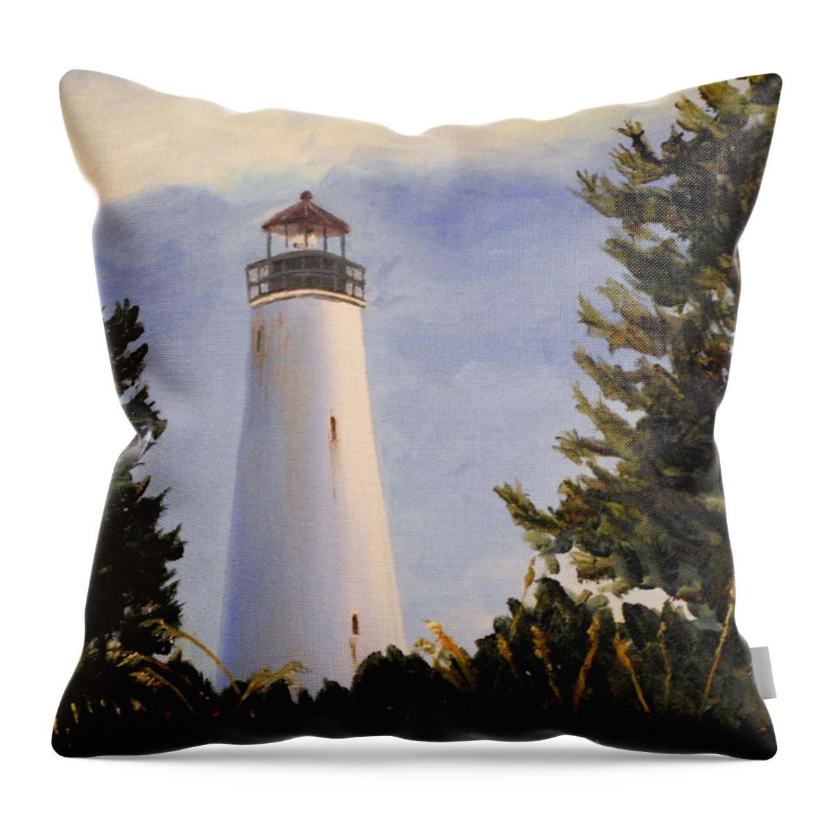 Georgetown Lighthouse Throw Pillow featuring the painting Georgetown Lighthouse Sc by Phil Burton