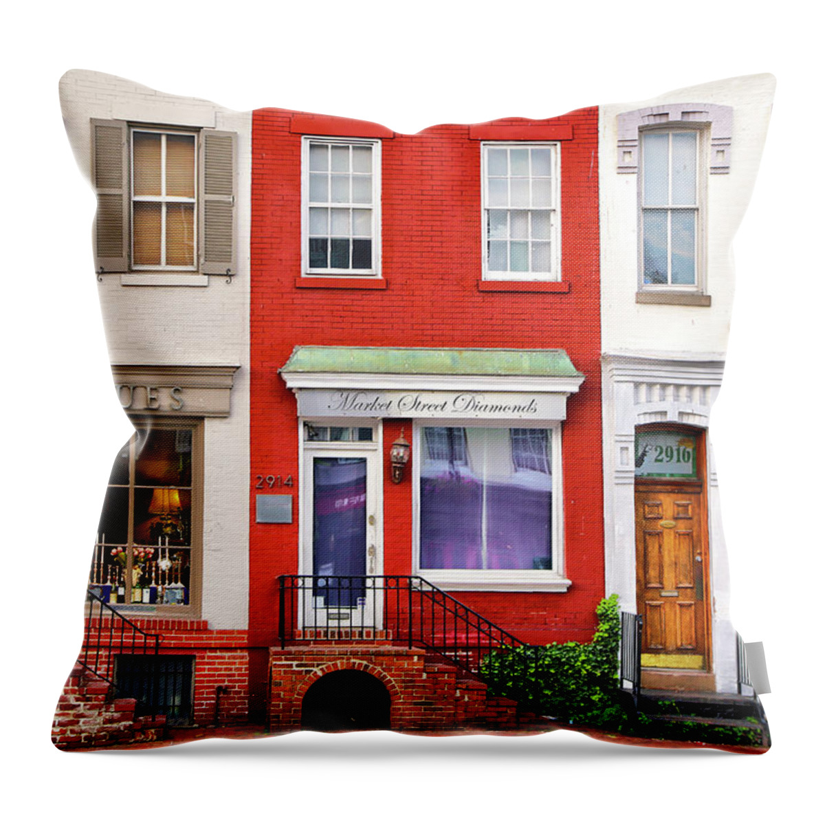 Georgetown Throw Pillow featuring the photograph Georgetown Shops by Mitch Cat