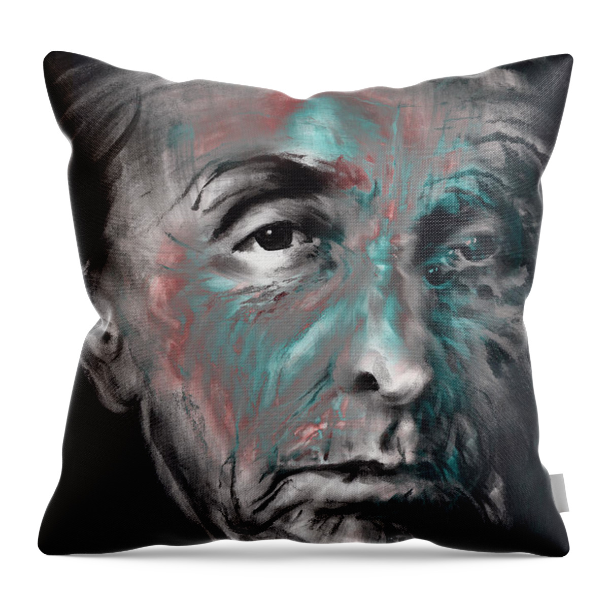 Figurative Throw Pillow featuring the drawing Georgia-o'keeffe by Paul Davenport