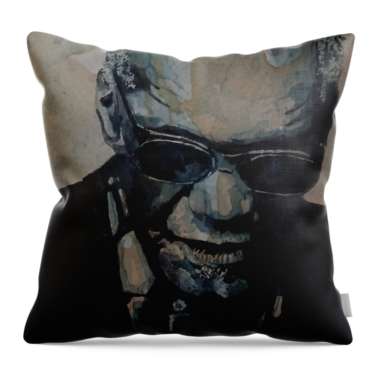 Ray Charles Throw Pillow featuring the painting Georgia On My Mind - Ray Charles by Paul Lovering