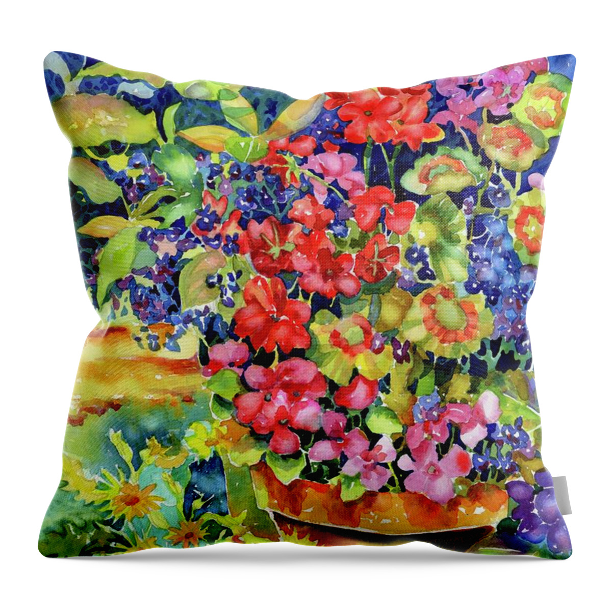 Watercolor Throw Pillow featuring the painting Geranium I by Ann Nicholson