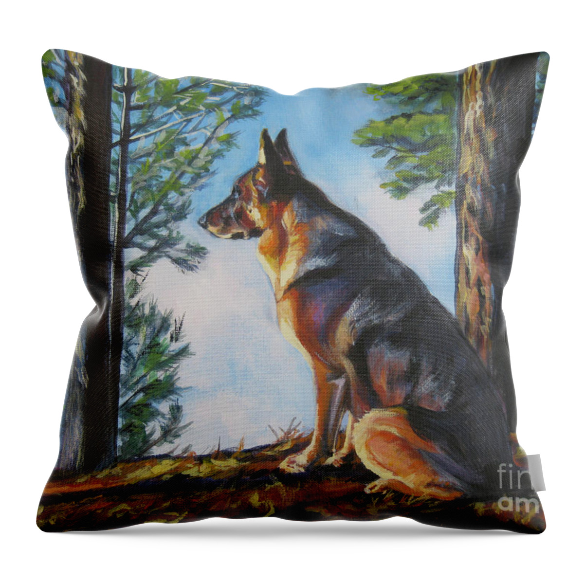 German Shepherd Throw Pillow featuring the painting German Shepherd Lookout by Lee Ann Shepard