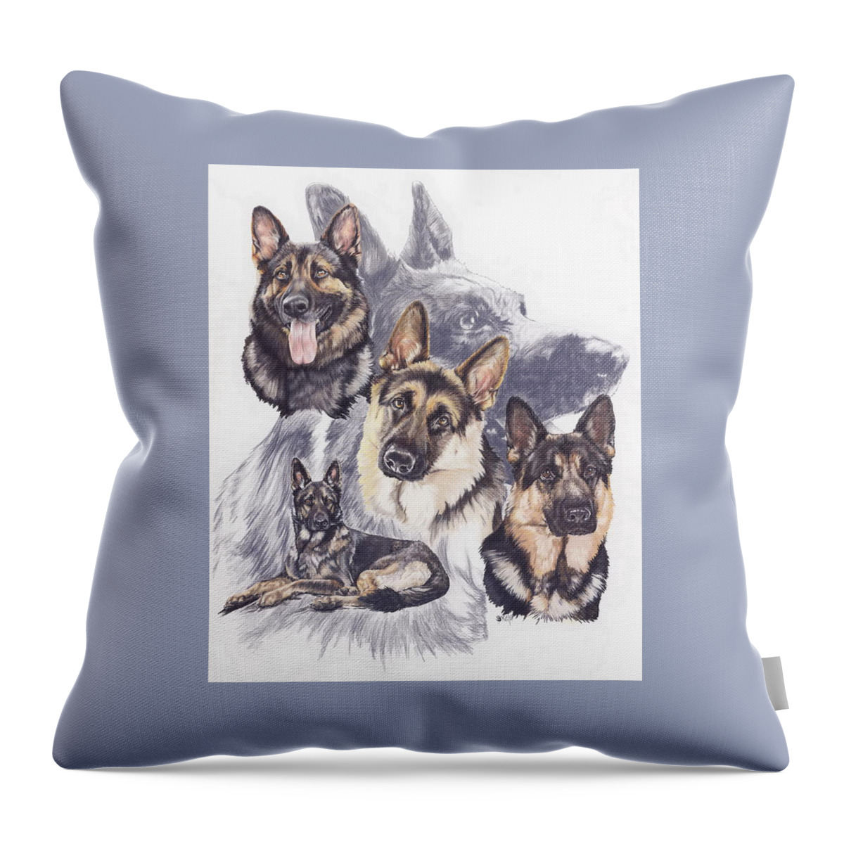 Purebred Throw Pillow featuring the mixed media German Shepherd Medley by Barbara Keith