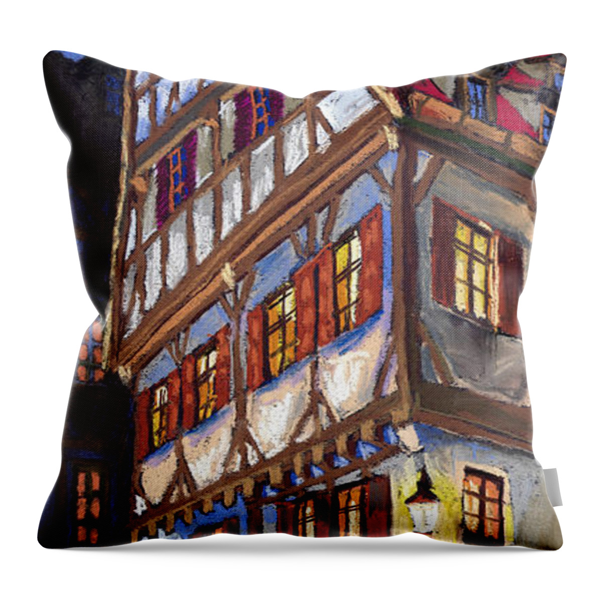 Pastel Throw Pillow featuring the painting Germany Ulm Old Street by Yuriy Shevchuk