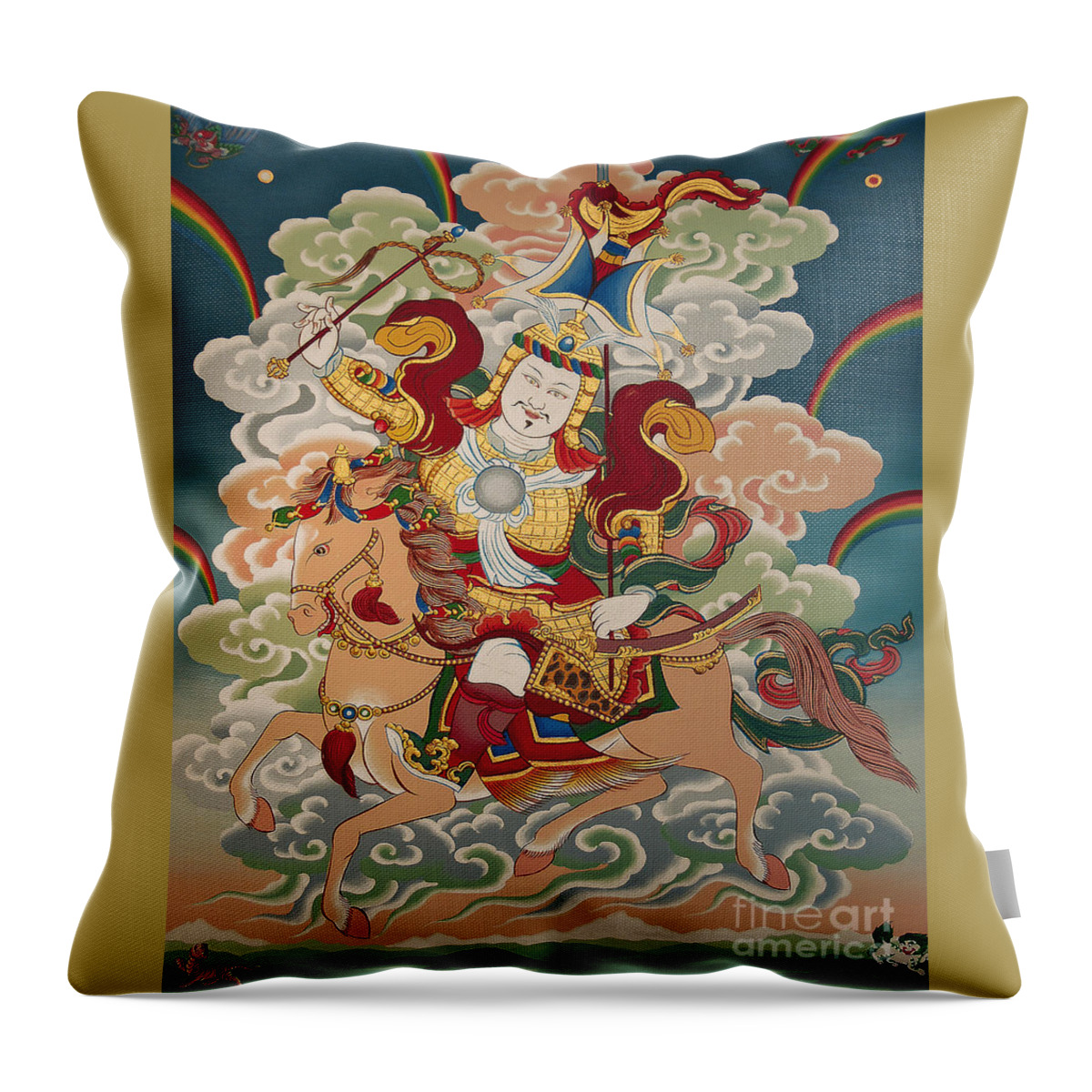 Thangka Throw Pillow featuring the painting Gesar Gyalpo by Sergey Noskov