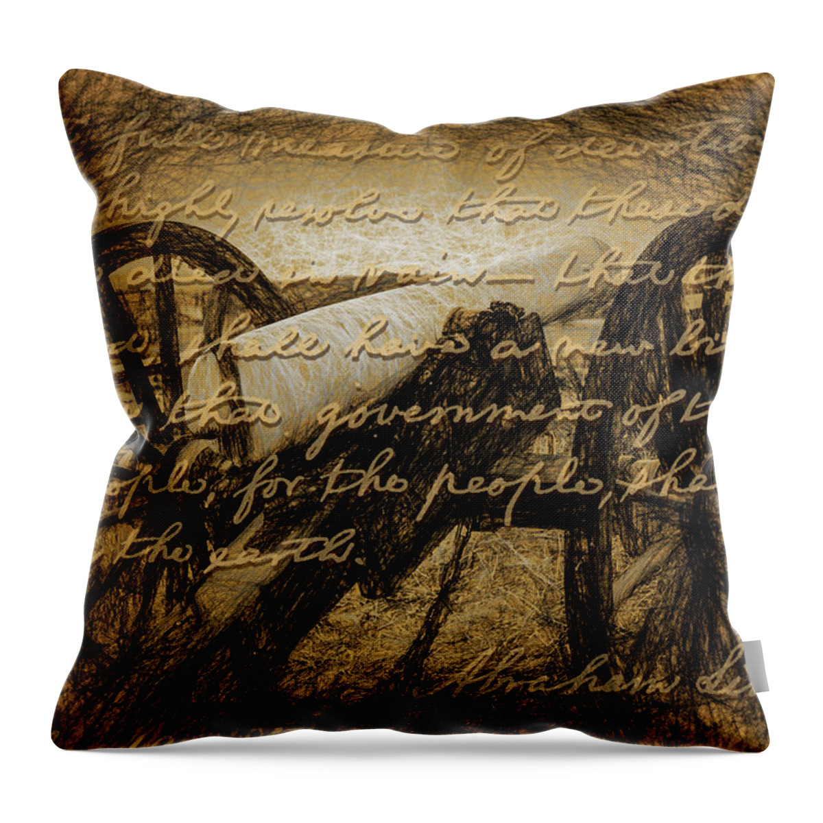 Gettysburg Throw Pillow featuring the digital art Gettysburg Cannon with Gettysburg Address by Barry Wills