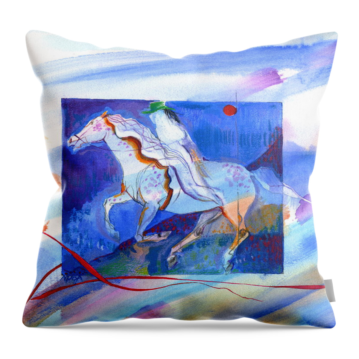 Equine Throw Pillow featuring the painting Ghost Rider by Mary Armstrong