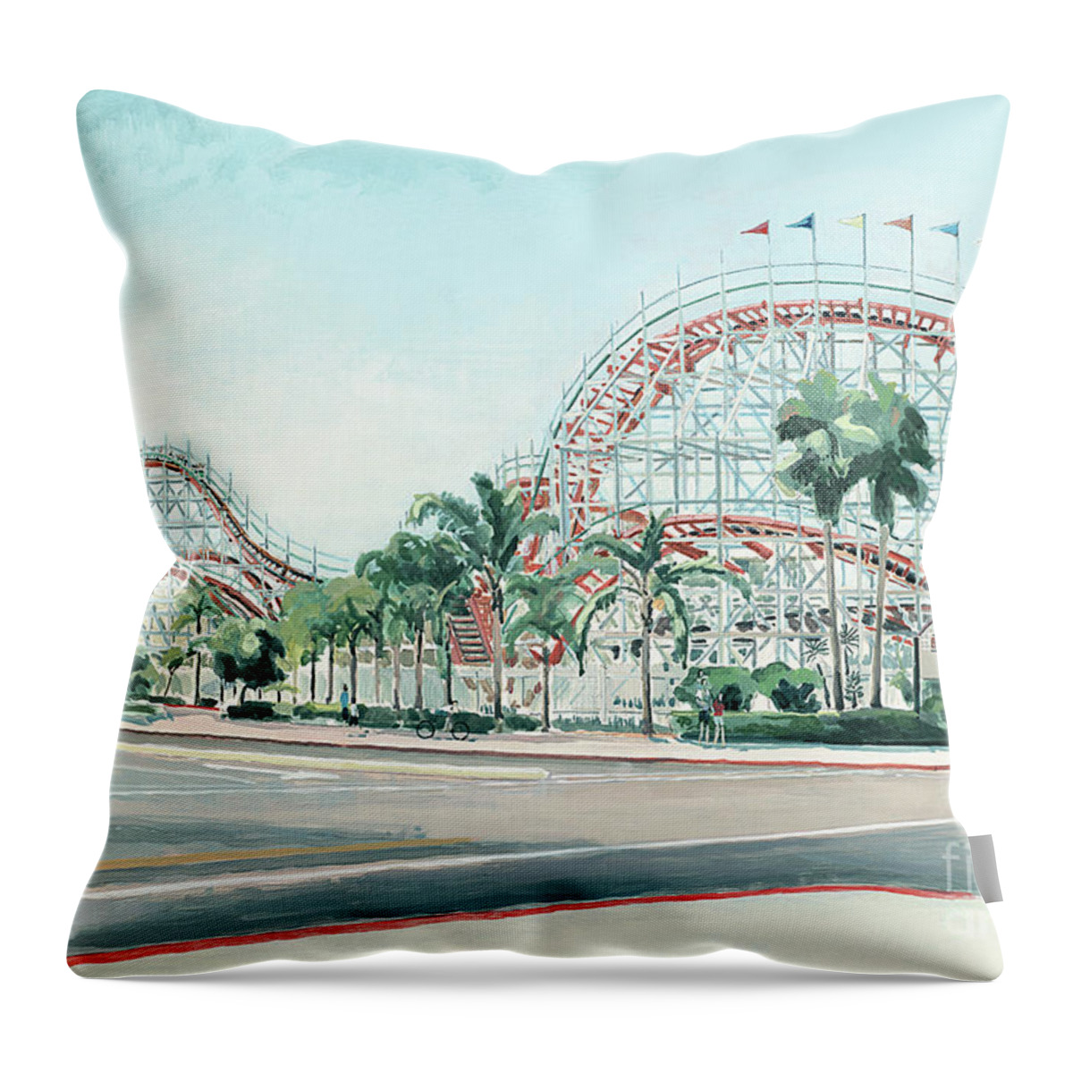 Giant Dipper Throw Pillow featuring the painting Giant Dipper Belmont Park Mission Beach San Diego California by Paul Strahm