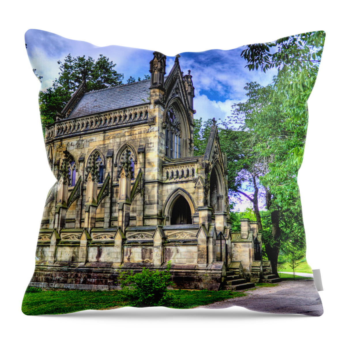 Spring Grove Throw Pillow featuring the photograph Giant Spring Grove Mausoleum by Jonny D