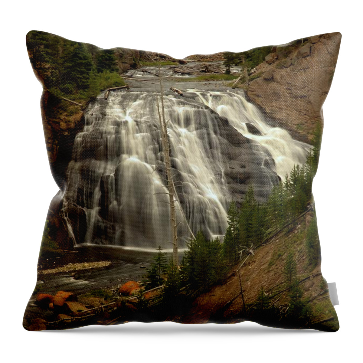 Gibbon Falls Throw Pillow featuring the photograph Gibbon Falls Portrait by Adam Jewell