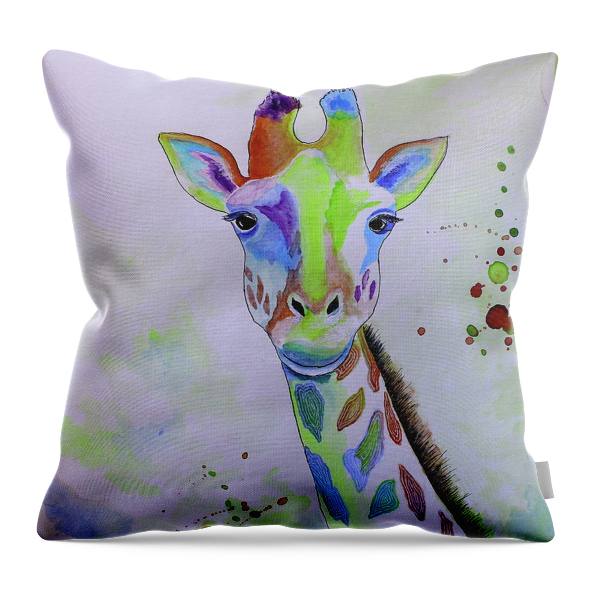 Giraffe Throw Pillow featuring the painting Giraffe by Barbara Teller