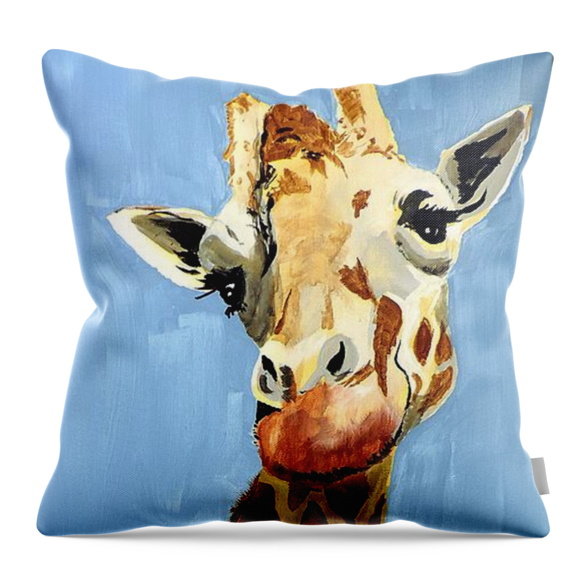 Giraffe Throw Pillow featuring the painting Girard Giraffe by Tom Riggs