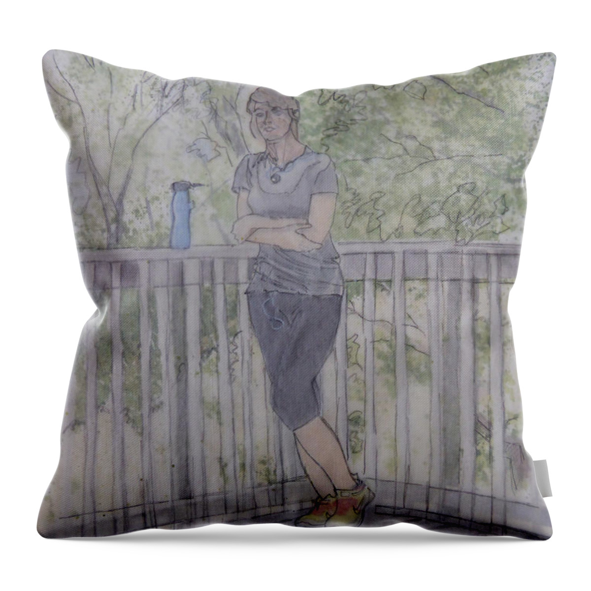 Spring Throw Pillow featuring the painting Girl at the Mountain Top by Joel Deutsch