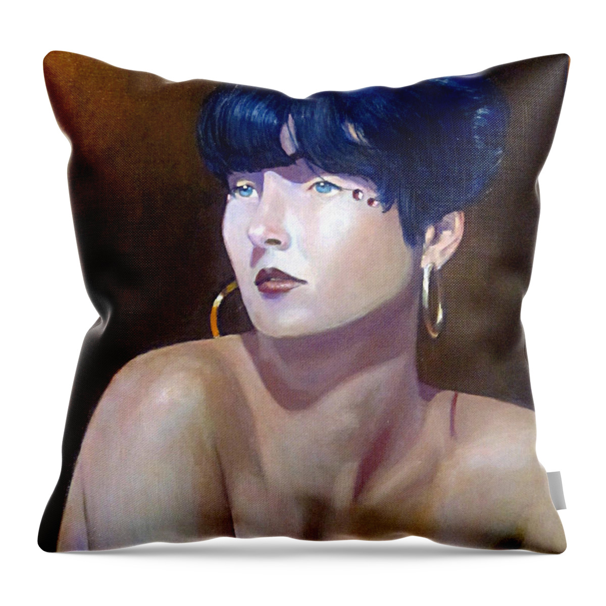 Blue Hair Throw Pillow featuring the painting Girl from Planet K-T by Mark Lunde