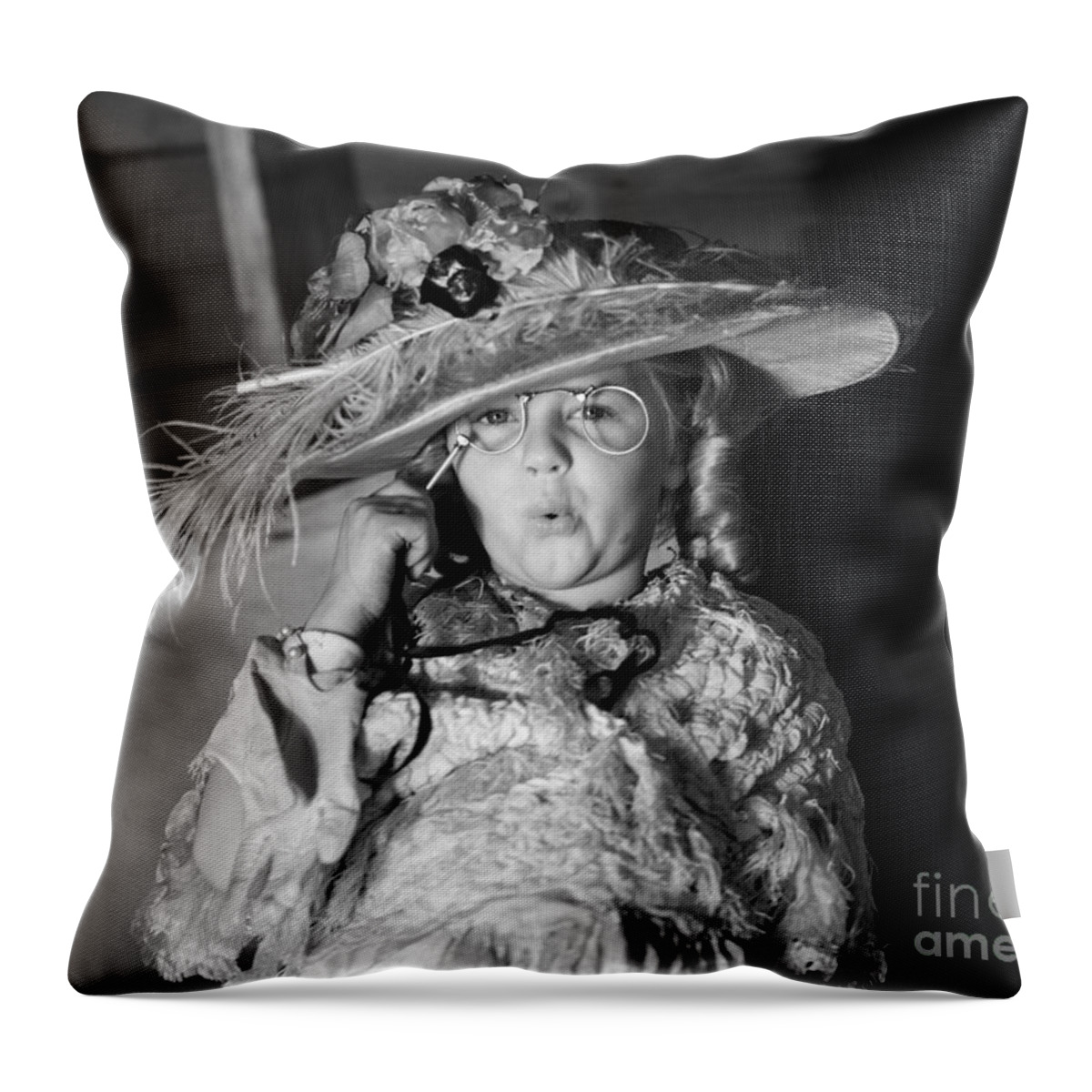 1950s Throw Pillow featuring the photograph Girl Playing Dress-up, C.1950s by H. Armstrong Roberts/ClassicStock