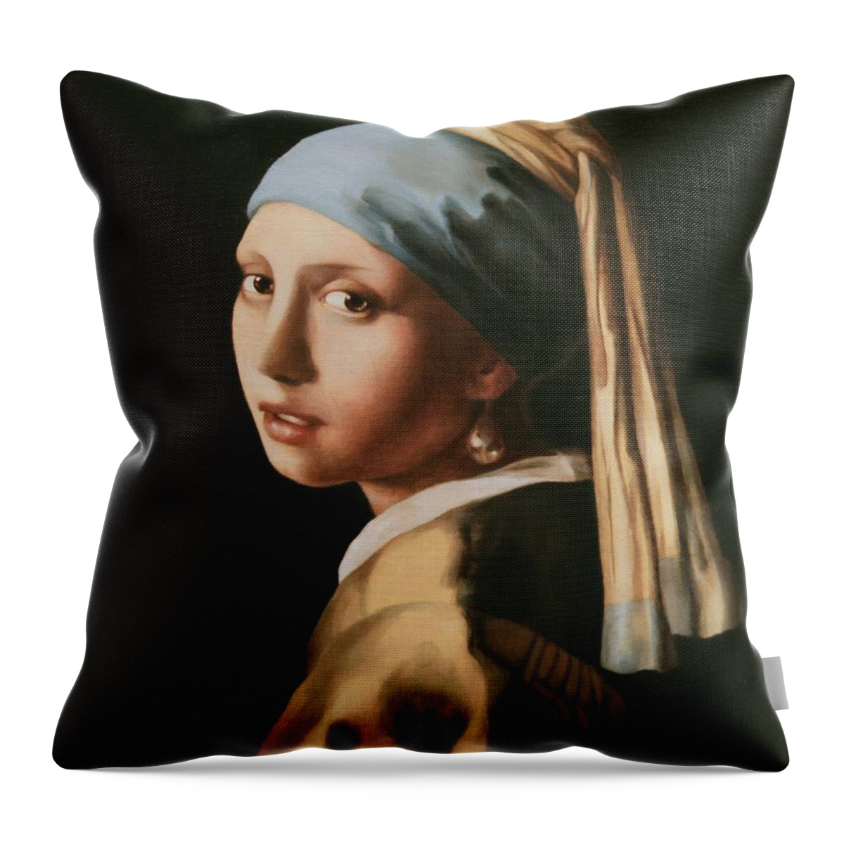 Old Masters Throw Pillow featuring the painting Girl with a Pearl Earring - After Vermeer by Yvonne Wright