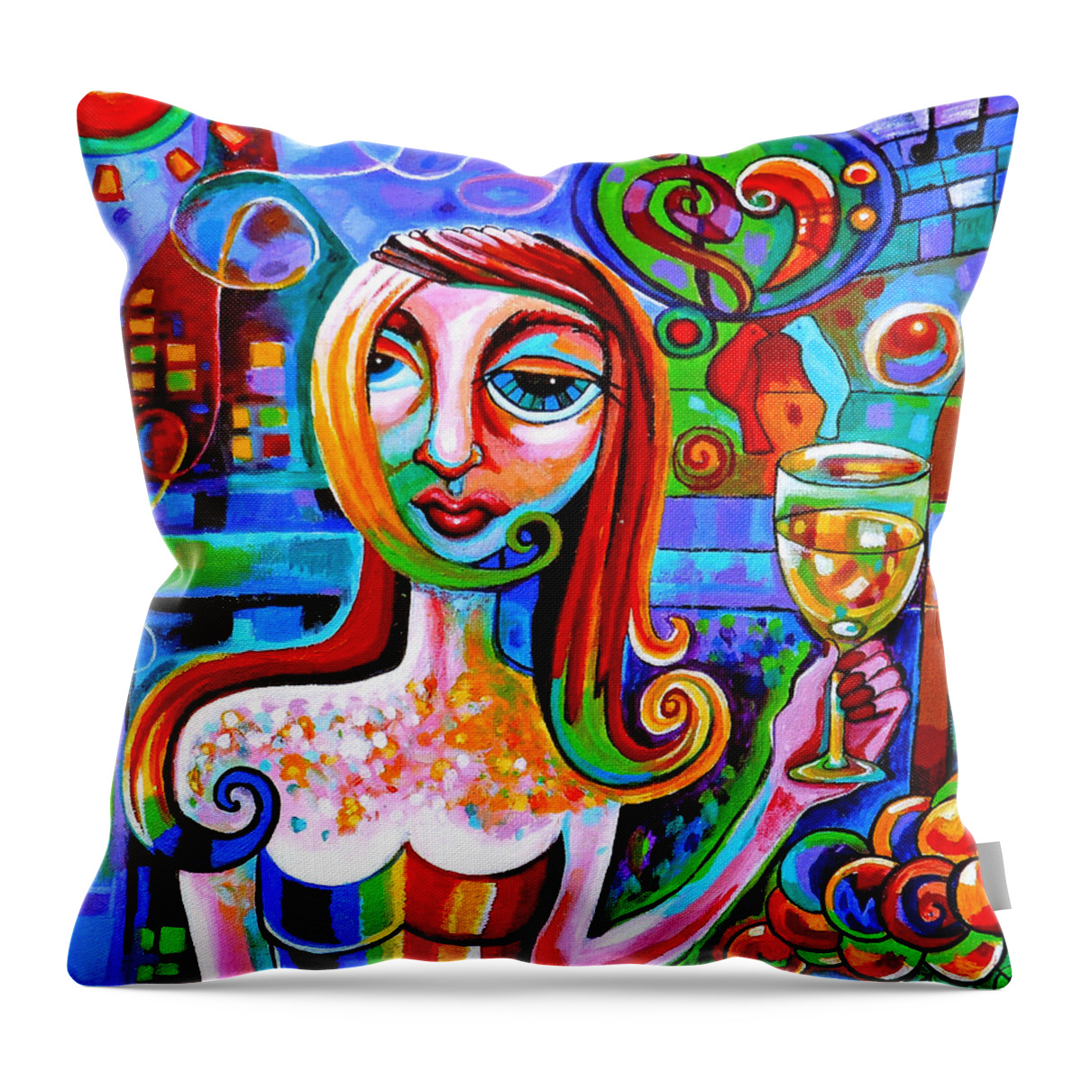 Wine Throw Pillow featuring the painting Girl With Glass Of Chardonnay by Genevieve Esson