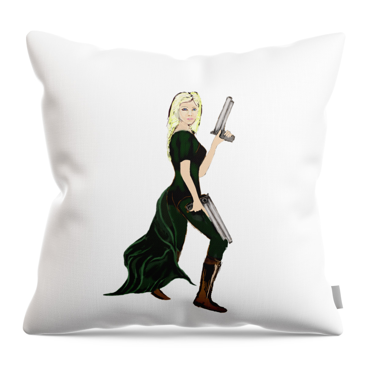 Woman Throw Pillow featuring the digital art Girl with Guns by Tom Conway