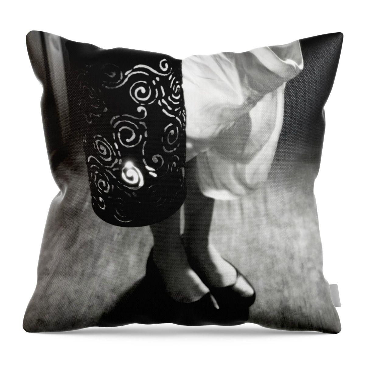 Black And White Photography Throw Pillow featuring the photograph Girl with Lantern in Black and White by Brooke T Ryan