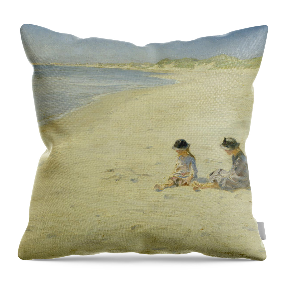 Peder Severin Kroeyer Throw Pillow featuring the painting Girls at the beach by O Vaering
