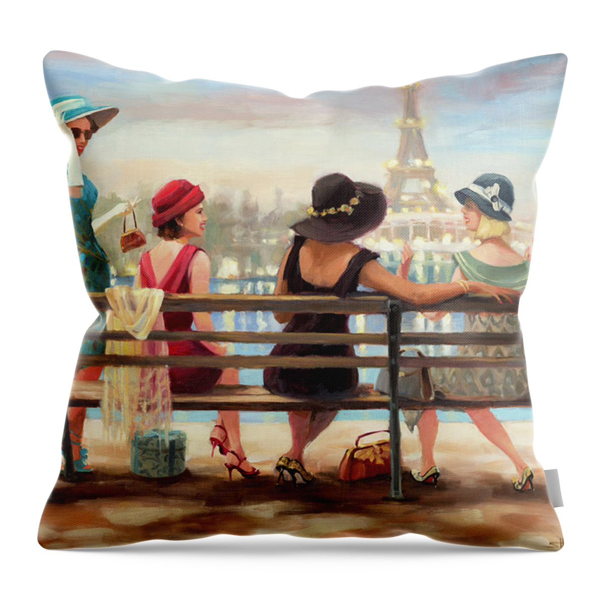 Paris Throw Pillow featuring the painting Girls Day Out by Steve Henderson