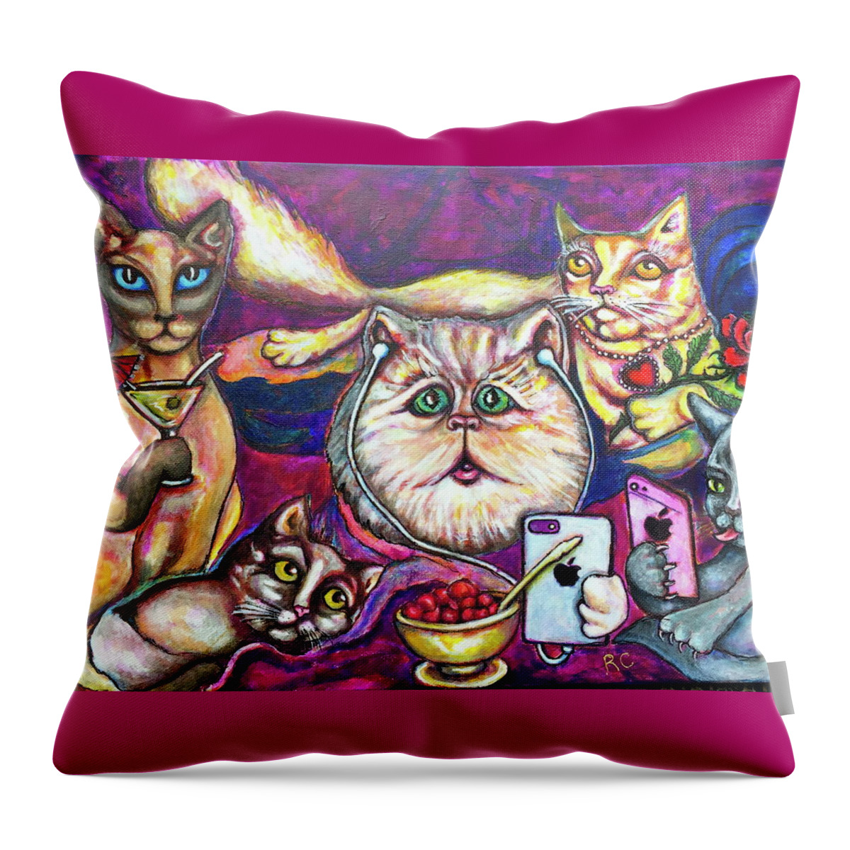 Original Painting Throw Pillow featuring the painting Girls Talk by Rae Chichilnitsky