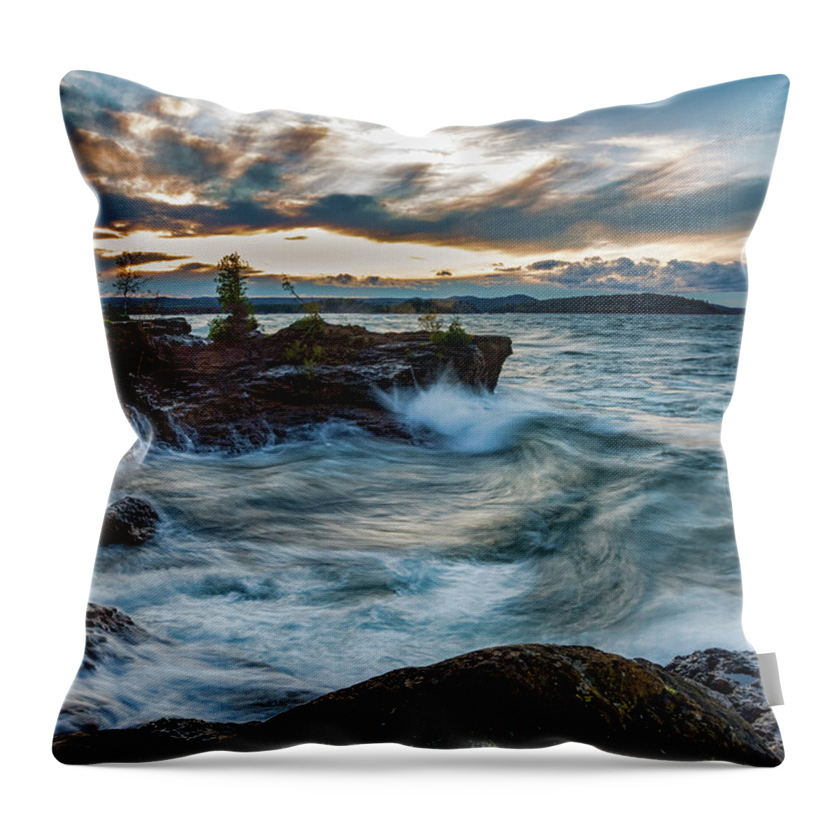 Blue Water Throw Pillow featuring the photograph Gitche Gumee by Joe Holley