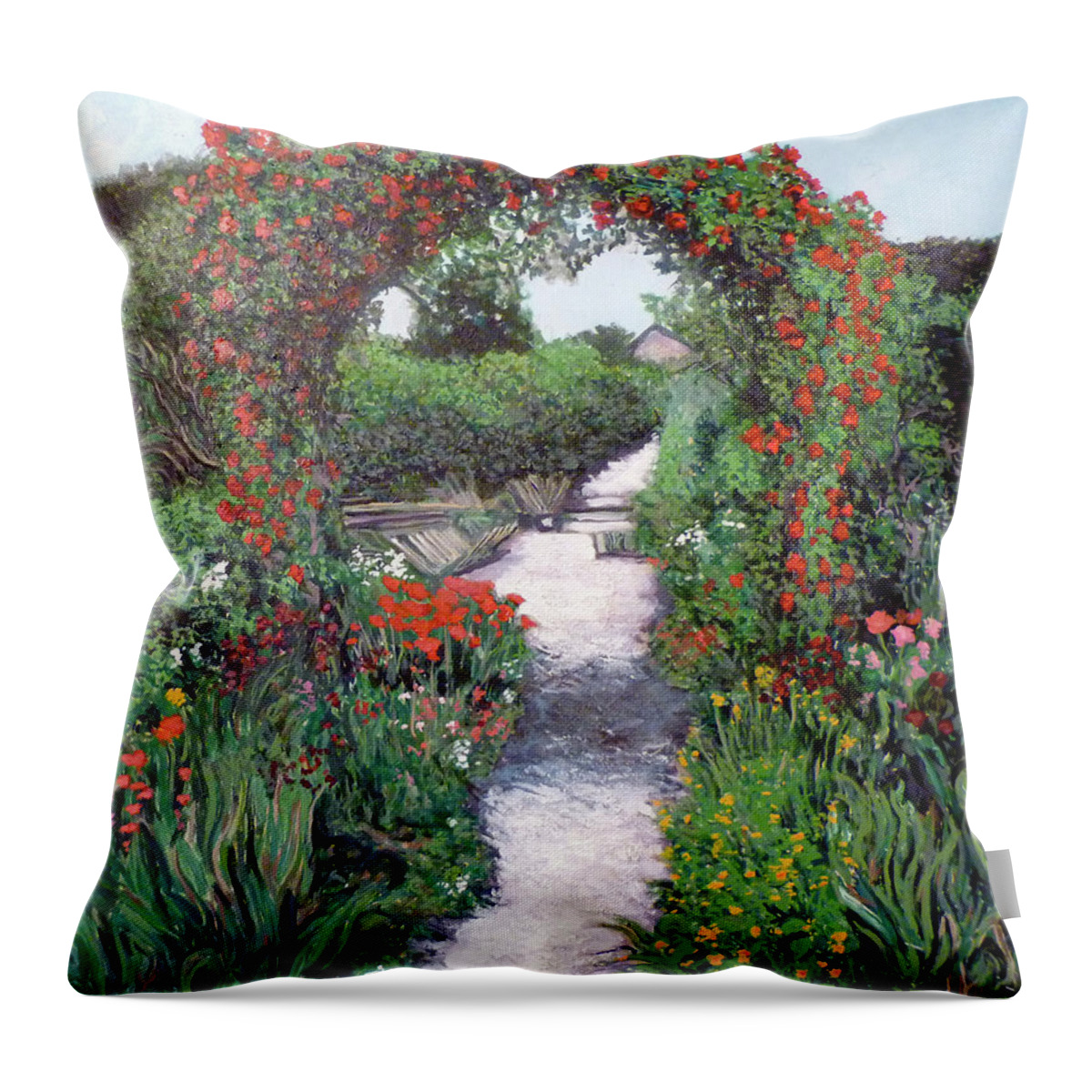 Giverney Throw Pillow featuring the painting Giverney Garden Path by Tom Roderick