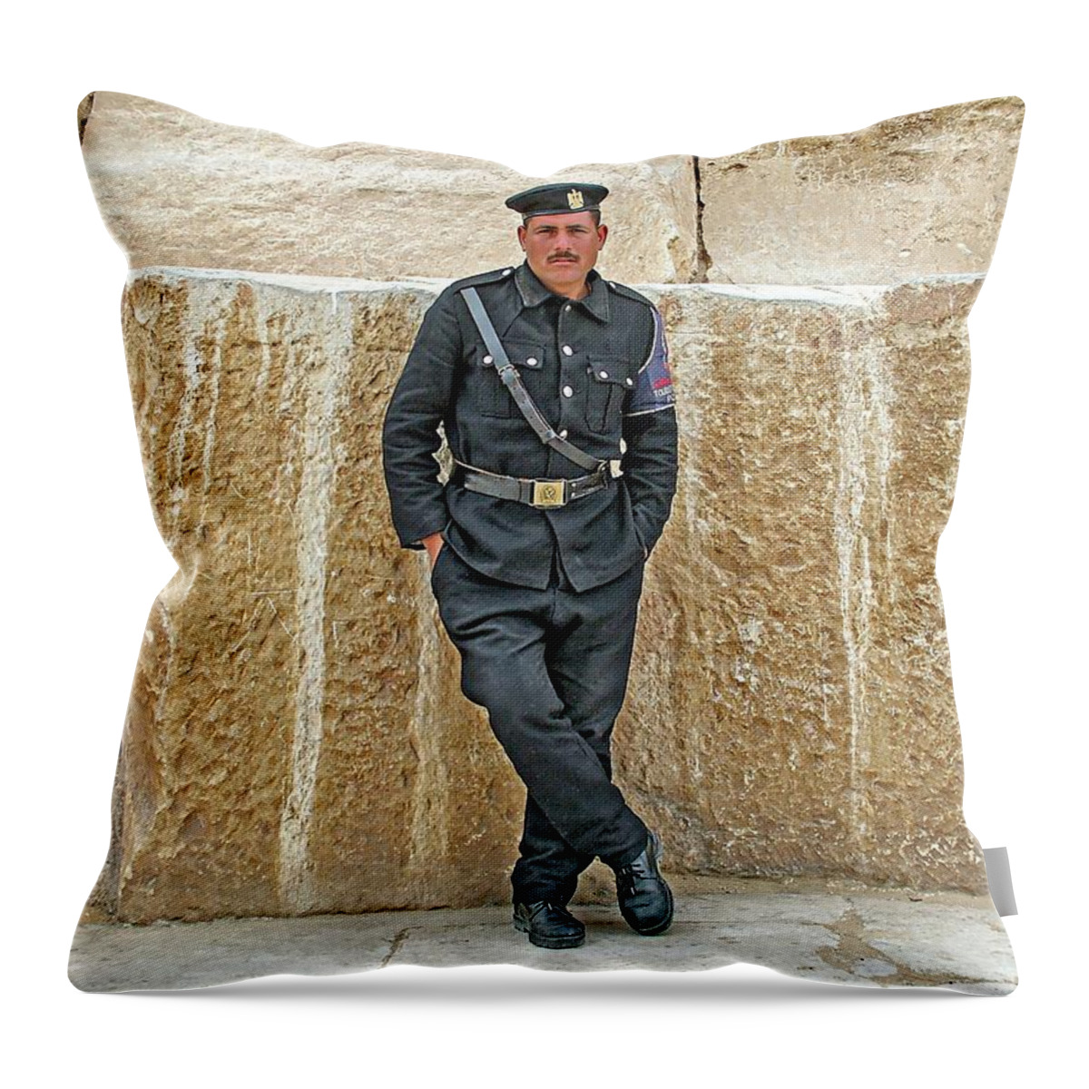 Egypt Throw Pillow featuring the photograph Giza Pyramids Tourist Police by Joseph Hendrix