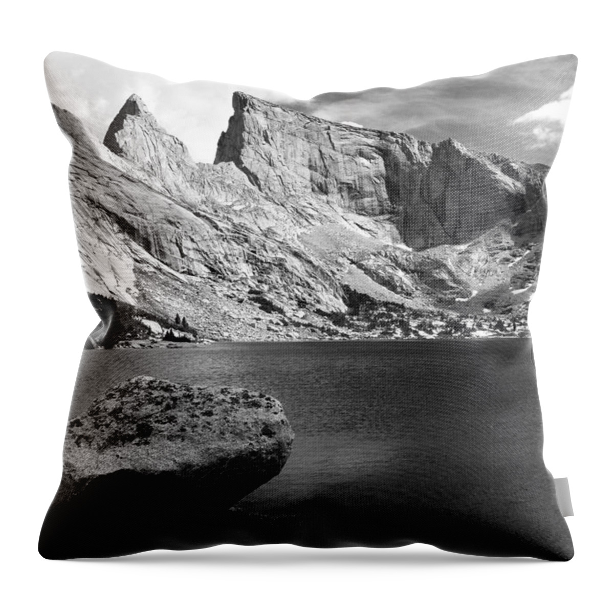 Wyoming Throw Pillow featuring the photograph Glacial Erratic at Deep Lake Black and White by Brett Pelletier