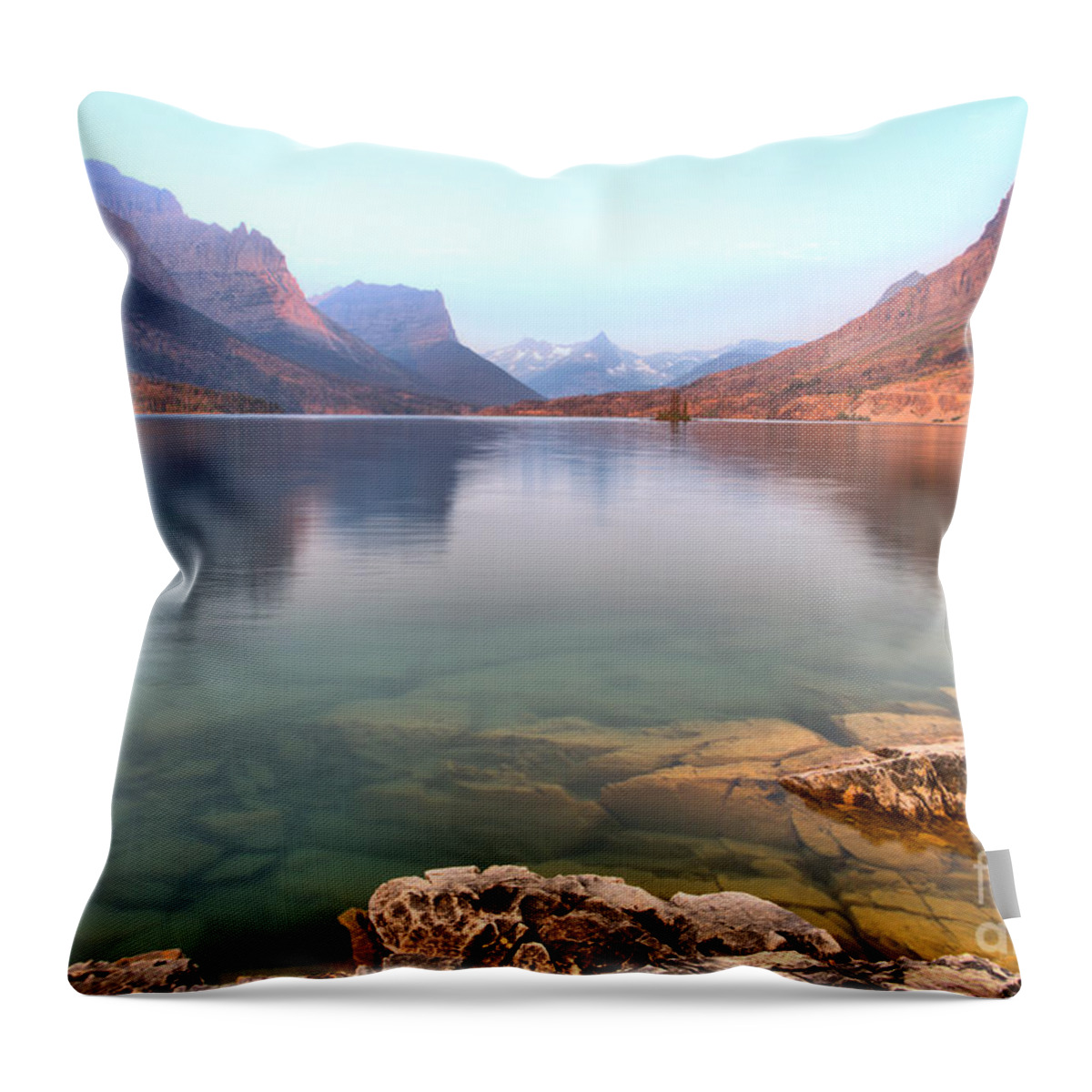 St Mary Throw Pillow featuring the photograph Glacier St. Mary Sunrise Morning by Adam Jewell