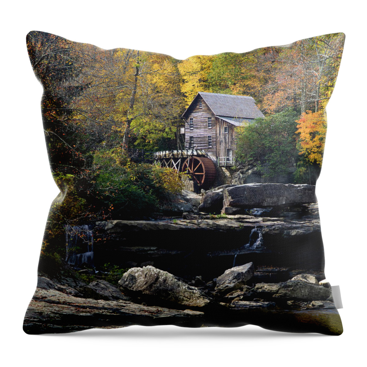 Glade Throw Pillow featuring the photograph Glade Creek Grist Mill - D009975 by Daniel Dempster